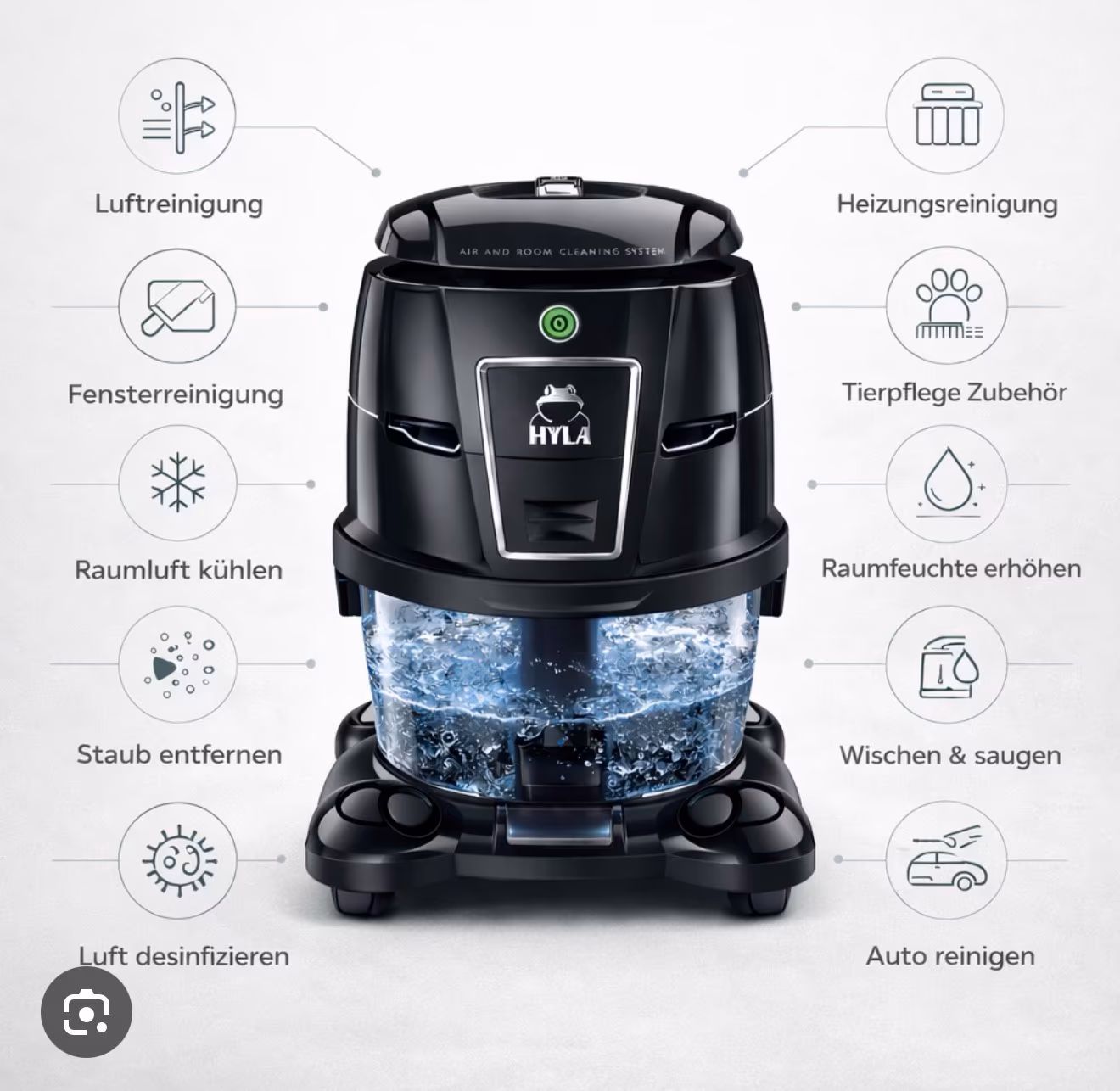 HYLA Nimbus Komplettset – Wasserfilter-Staubsauger, Luftreiniger und Fensterreinigung als Mietgerät von GoedeStudios